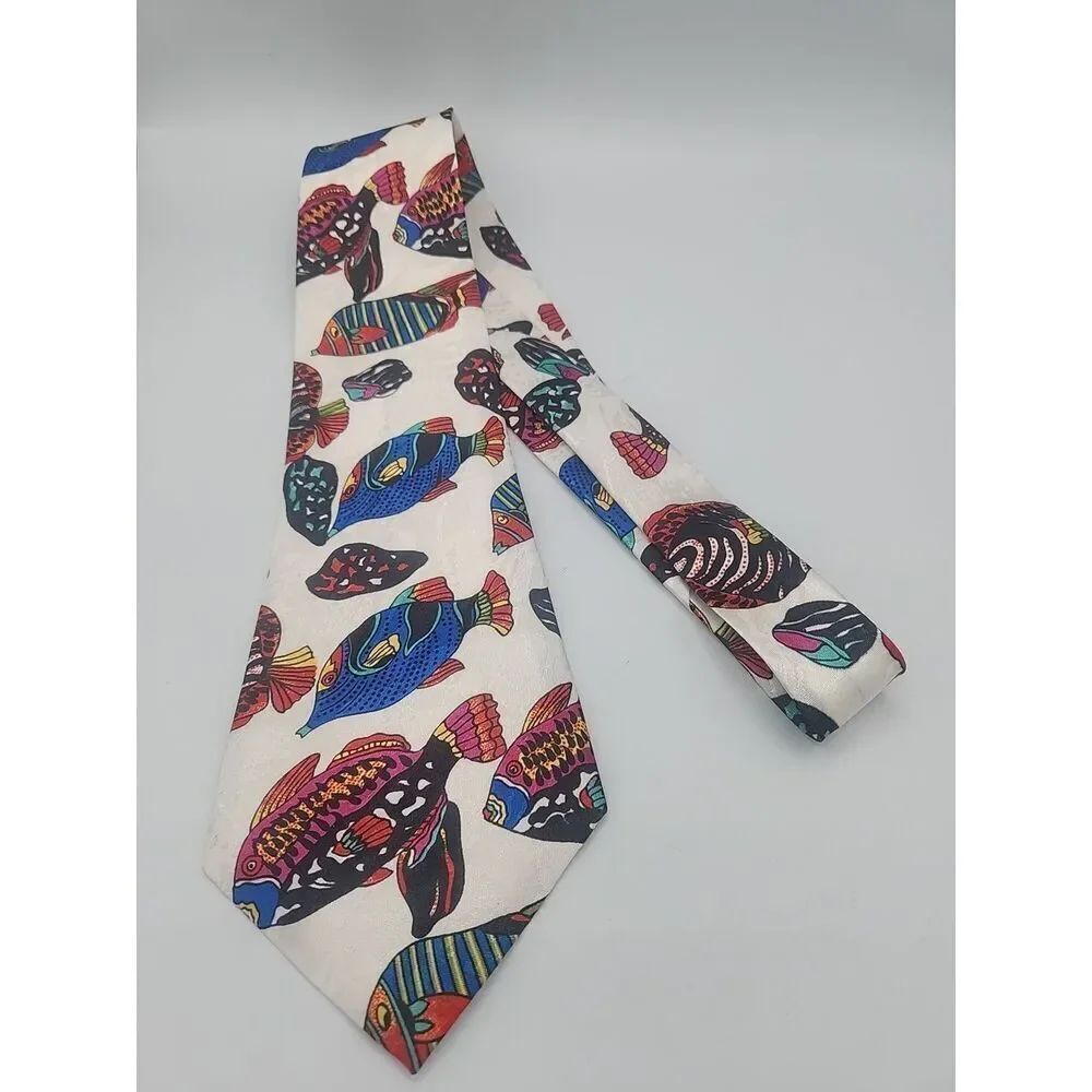 Renaissance Vibrant Tropical Fish Classic Novelty Neck Tie Vtg 1990's